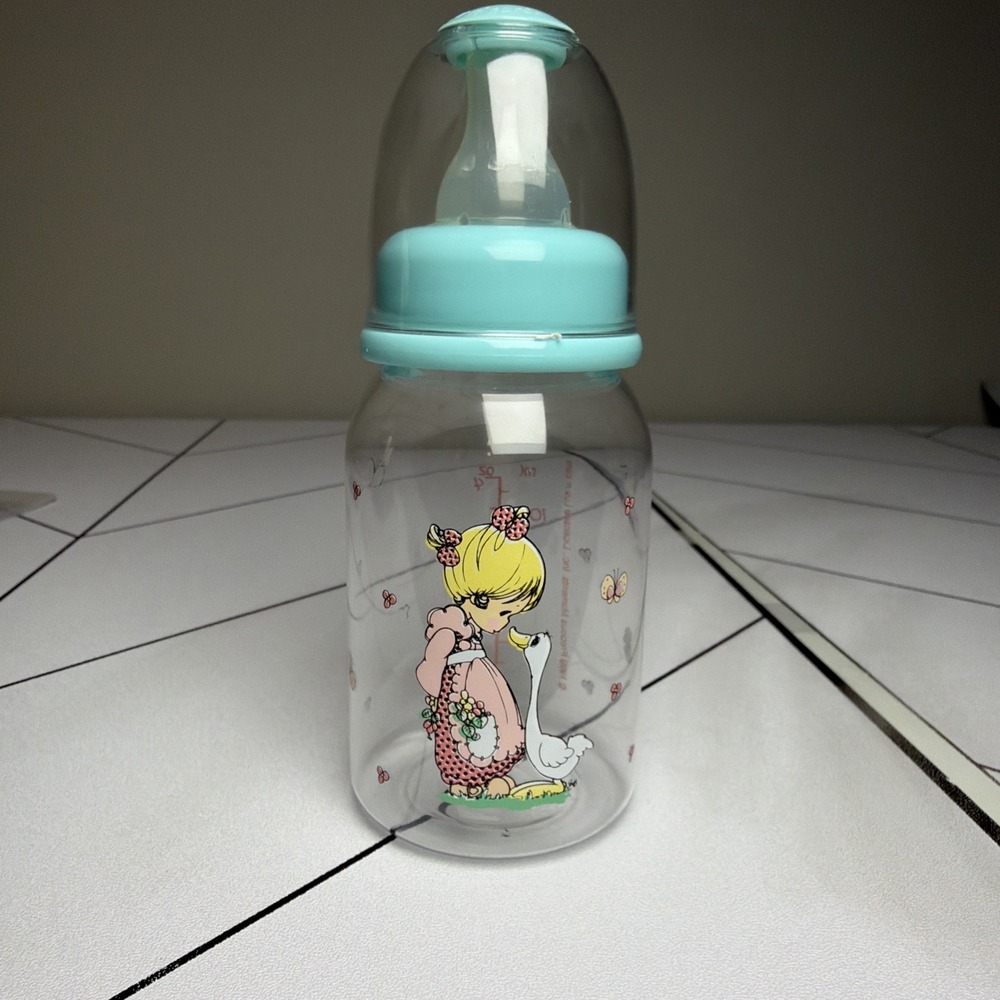 Vintage‎ 1999 Blue  4-OZ Baby Bottle Precious Moments Geese Girl Cottagecore